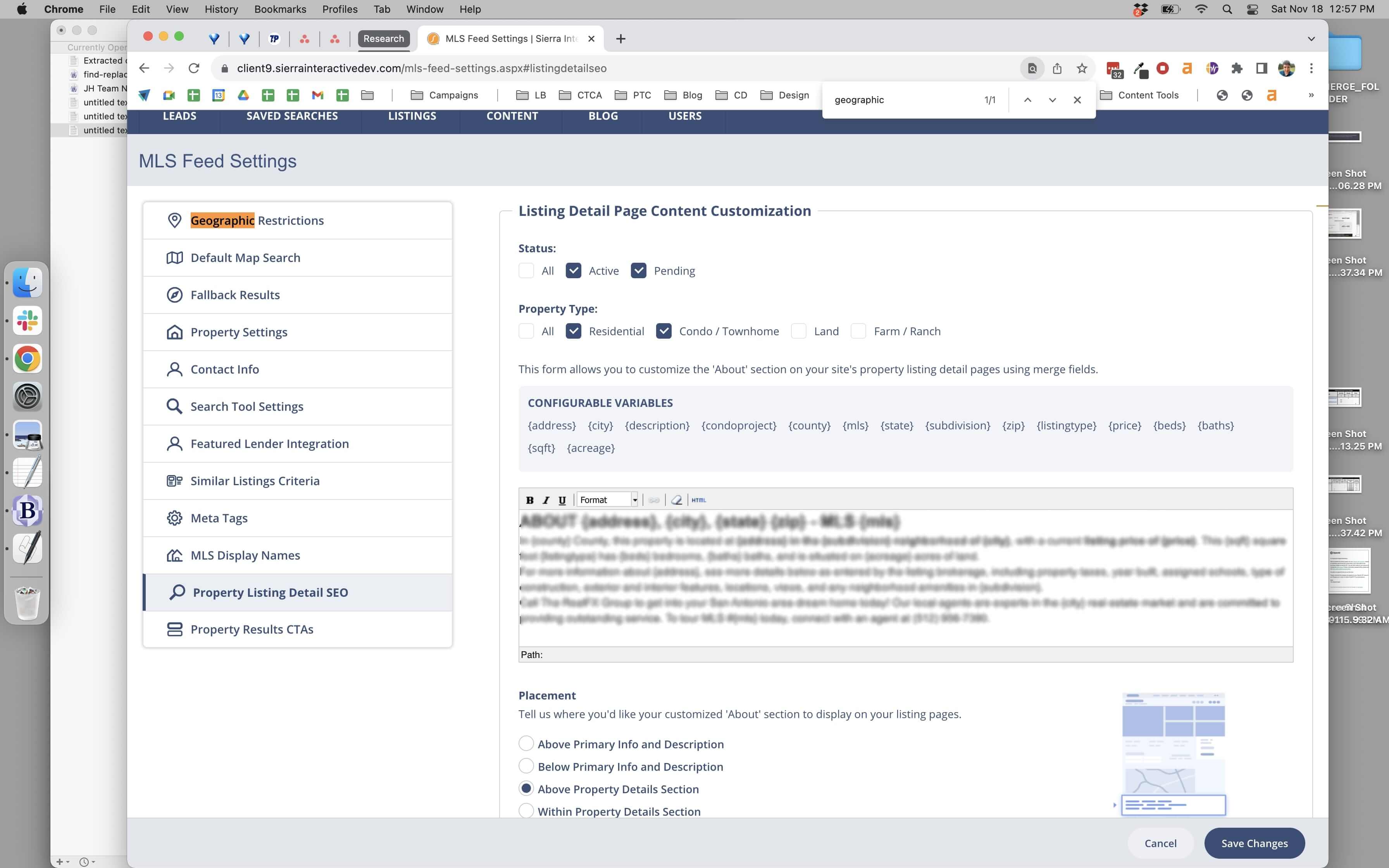 MLS Property Settings on Sierra Interactive